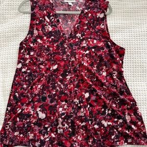 Dana Buchman Sleeveless Red & Black w/purple Patterned Top. 95% poly 5% spandex